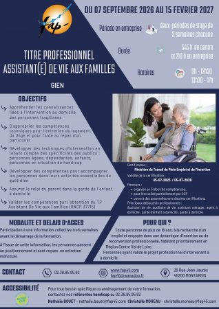 Formation au Titre Professionnel Assistant(e) de Vie aux Familles (ADVF)